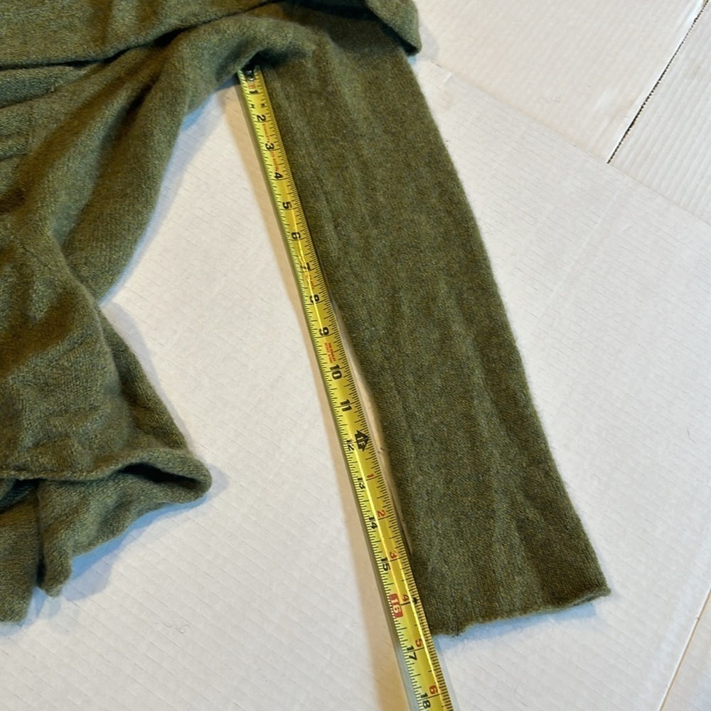Camari cashmere sweater heathered olive drab green cascading open front low back - Picture 5 of 10